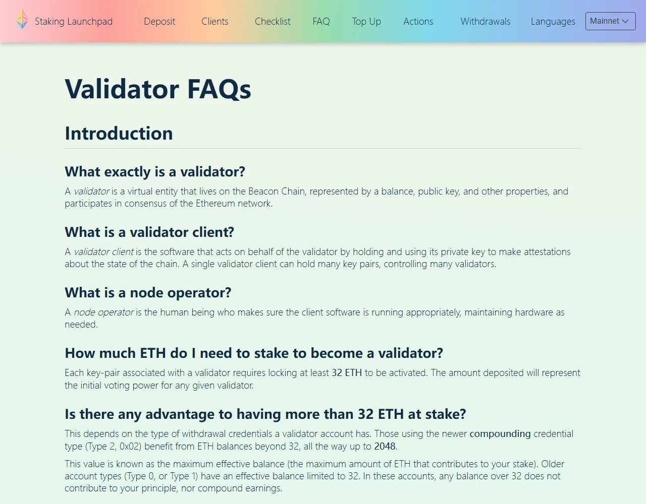 Ethereum Staking Launchpad کے Validator FAQ کا حقیقی صفحہ