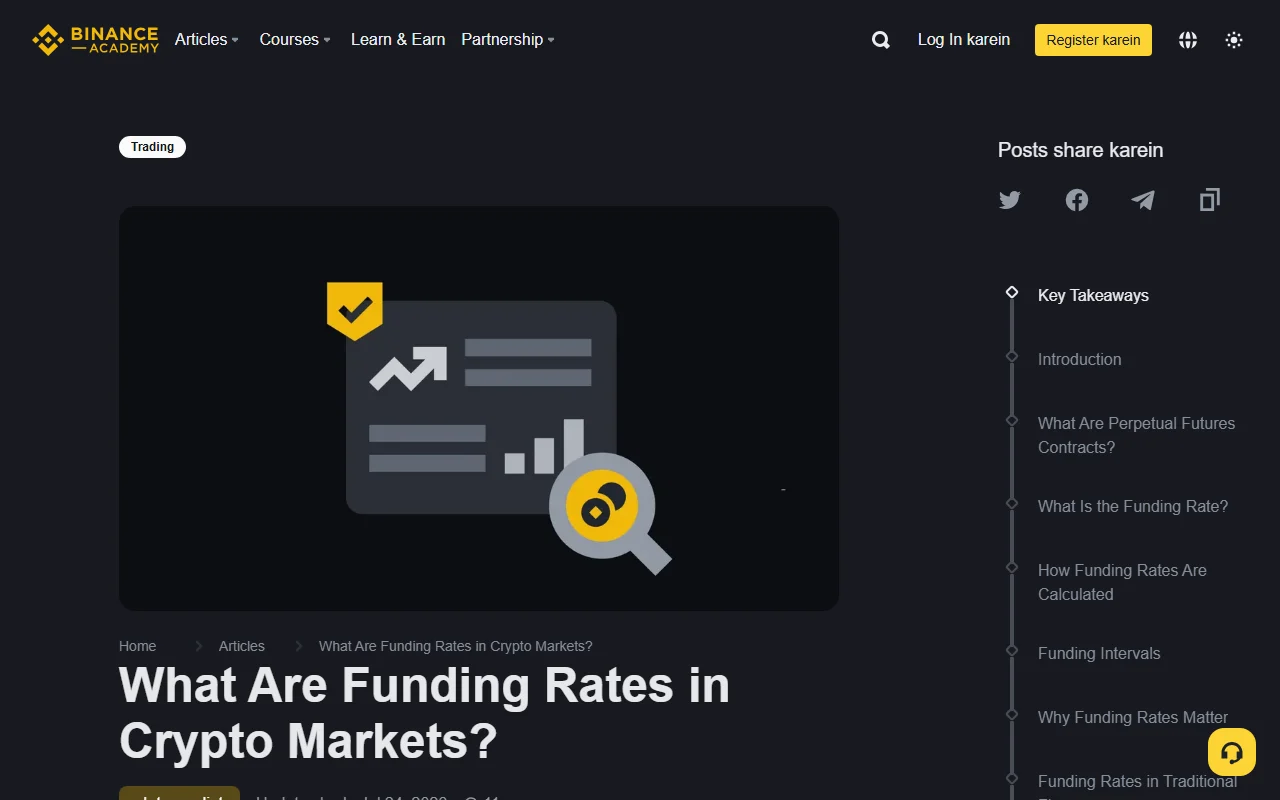 Binance Academy کے Funding Rates مضمون کا حقیقی ویب اسکرین شاٹ